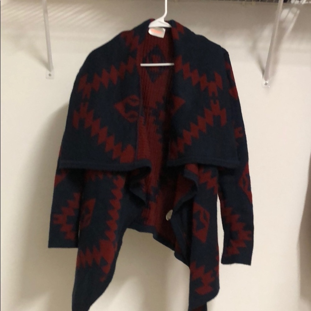 Blue and Red Tribal Print Cardigan Sweater